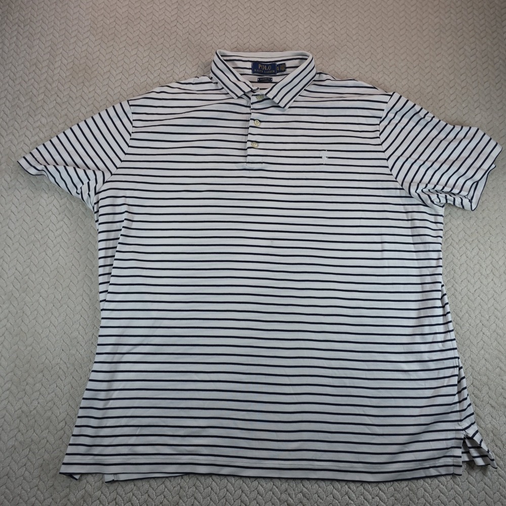 Polo Ralph Lauren Mens XL Classic Fit Striped Polo Shirt Navy White Short Sleeve